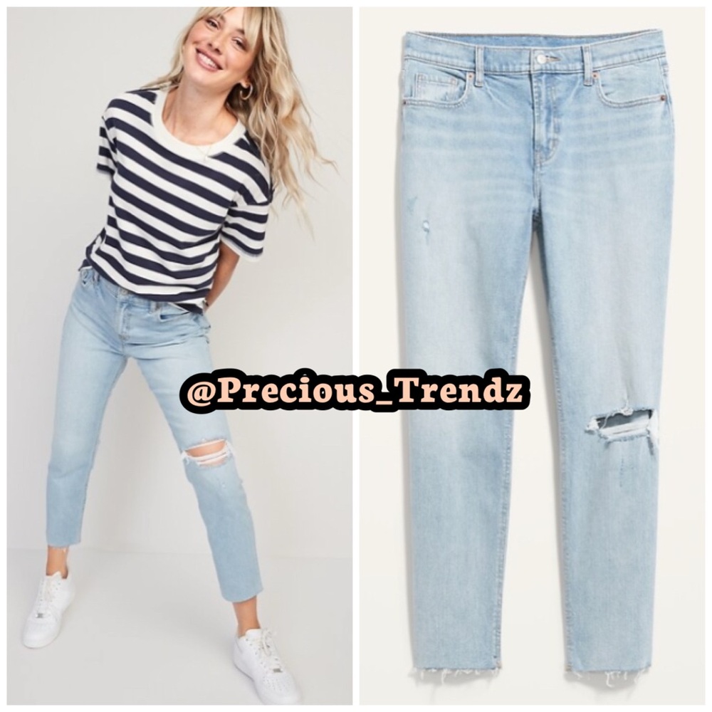 📦 Mid-Rise Boyfriend Straight Ripped Jeans Plus Size 22